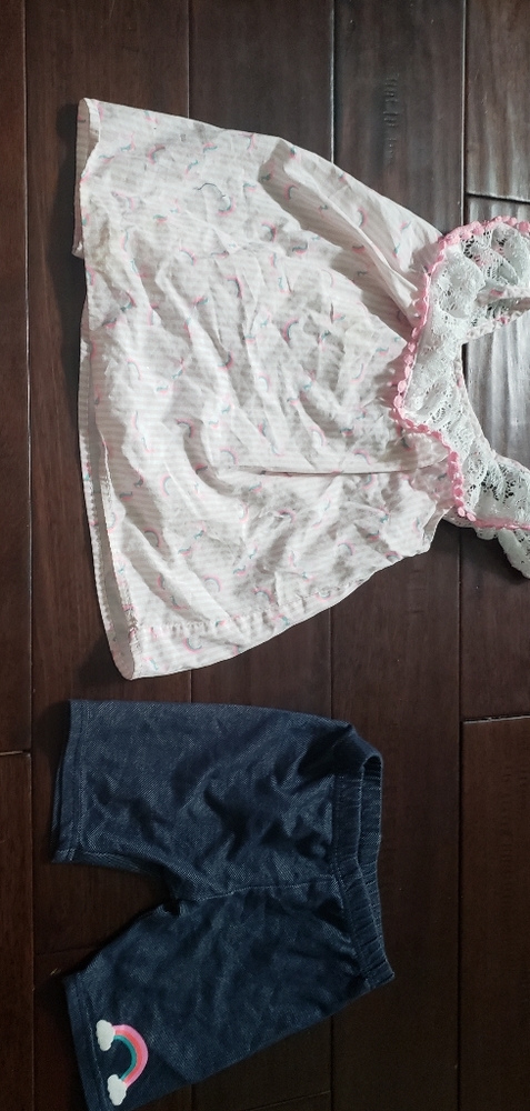 Girls White & Pink Rainbow Short Set